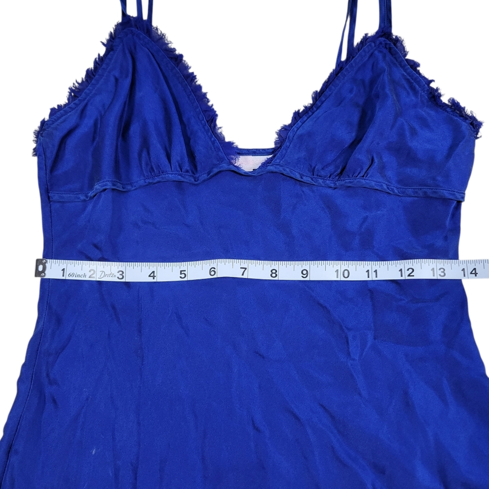 VTG Victoria's Secret Womens Dress S Royal Blue Y2K Silk Babydoll Slip Raw‎ Edge - Picture 14 of 15